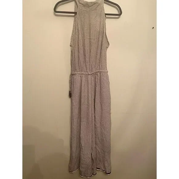 Faithful The Brand Jumpsuit High Neck with Open Back White Brown Size Small